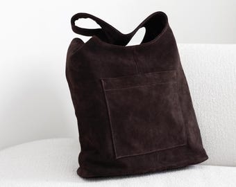 Handgefertigte Braune Wildleder Hobo Bag: Schultertasche mit Reißverschluss
