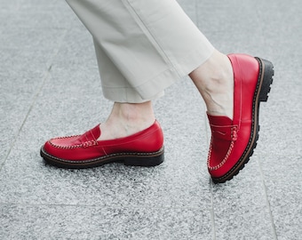 Red Penny Loafer Women Shoes - Etsy