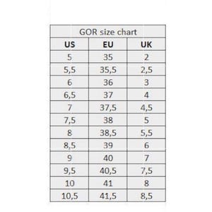 May include: A size chart for women's shoes showing US, EU, and UK sizes. The chart shows sizes from 5 to 10.5 US, 35 to 41.5 EU, and 2 to 8.5 UK.