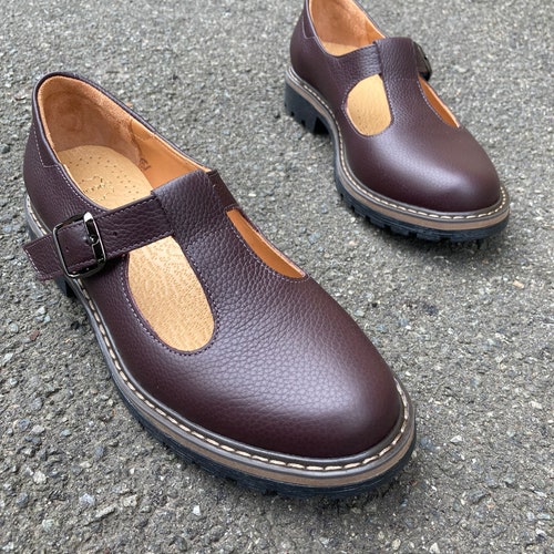 Burgundy Mary Jane Shoes Handmade Women Marsala Leather Shoes Etsy