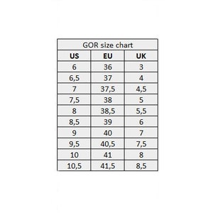 K&ouml;nnte beinhalten: Eine Gr&ouml;&szlig;entabelle f&uuml;r Schuhe, die US-, EU- und UK-Gr&ouml;&szlig;en zeigt. Die Tabelle listet Gr&ouml;&szlig;en von 6 bis 10,5 US, 36 bis 41,5 EU und 3 bis 8,5 UK auf.