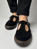 Black Suede Mary Janes: T-Strap Velvet Leather Shoes product logo