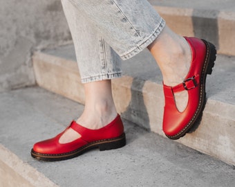 Red women Mary janes women red flat mary jane shoes