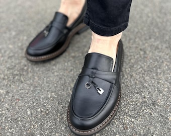 Black Leather Loafers, Comfortable Slip-on Black Shoes - Etsy