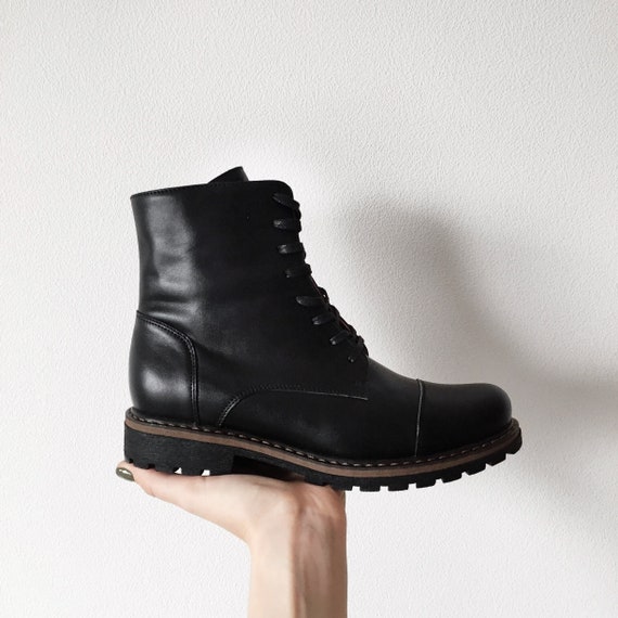 Women black military boots women boots black shoes chunky boots