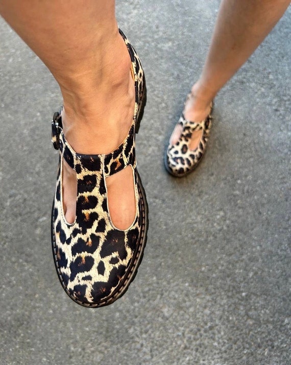 Leopard print t bar shoes best sale