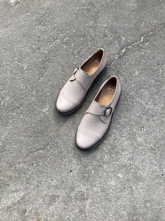 Women beige leather monk shoes oxford women shoes tie shoes