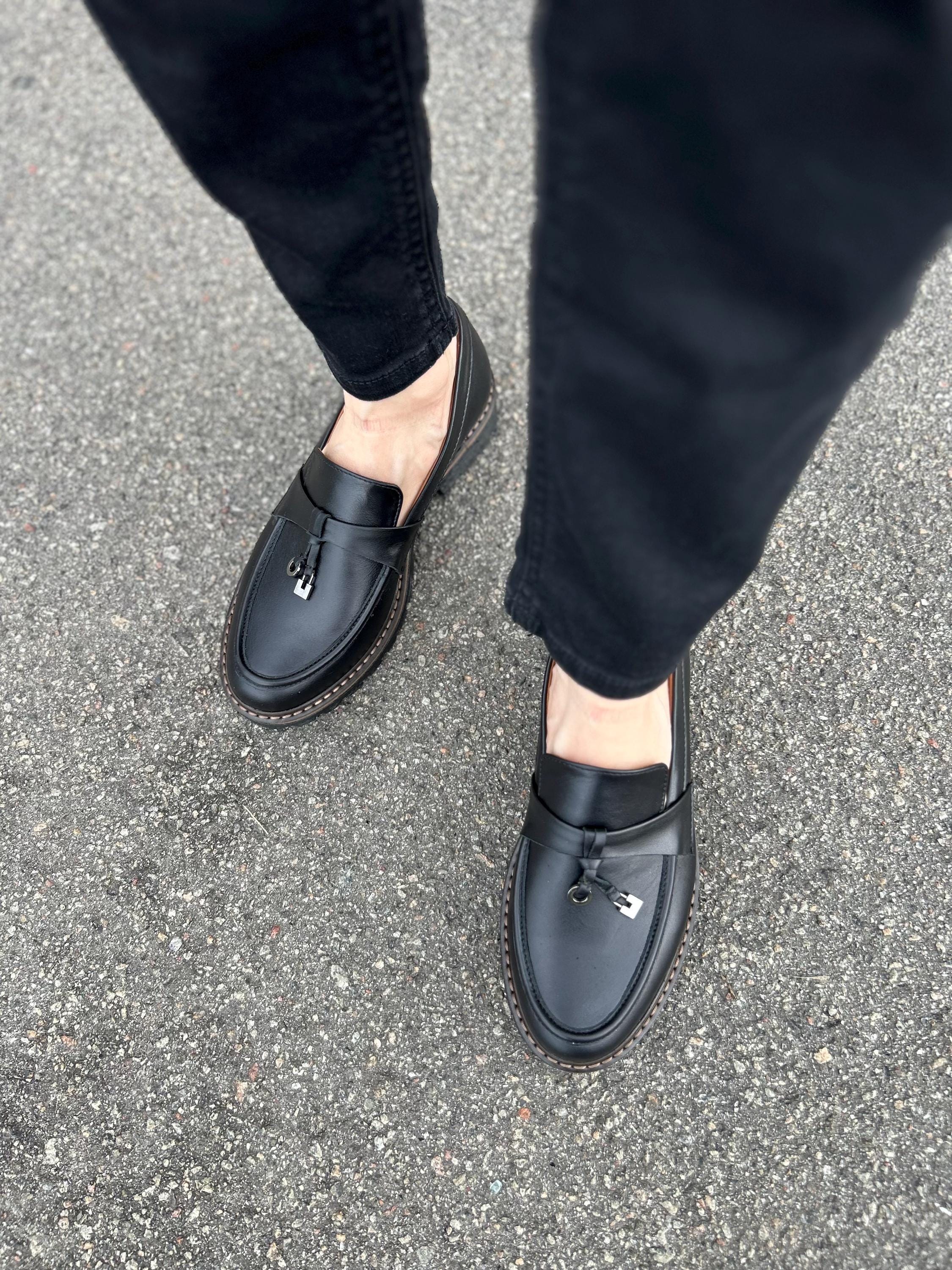 Black Leather Loafers, Comfortable Slip-on Black Shoes - Etsy