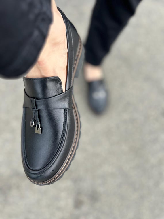 Elegant Black Leather Slip-On Loafers Slide in Men main image 2
