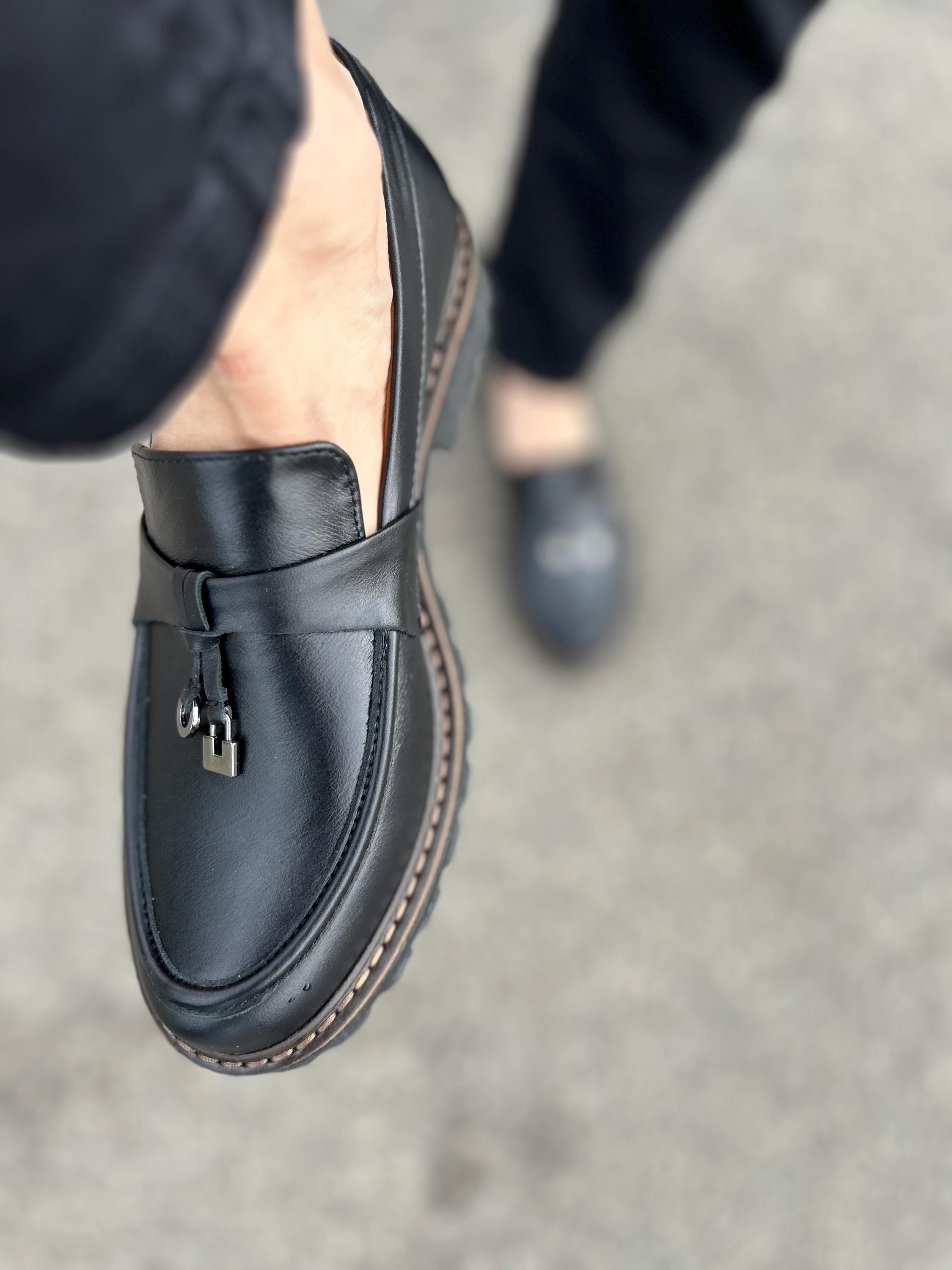Classic Black Leather Slip-On Loafers size 10 US Kelsi Dagger Lens All Black Leather Wide Width Loafers  main image 4