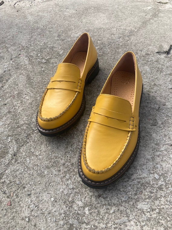 Yellow Penny Loafer Classic Women Yellow Loafers Flat Yellow Shoes Etsy Canada