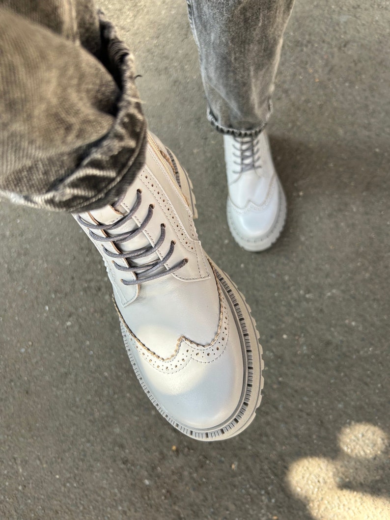 gray boots, brogue boots, women brogue boots