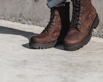 Botas de ante marrón para mujer, botas de invierno de nobuk chocolate para  mujer