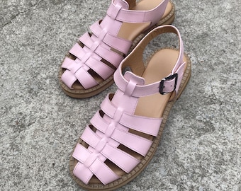 Pink Women fisherman sandals, leather pink sandals, gladiator sandals, summer closed toe sandals