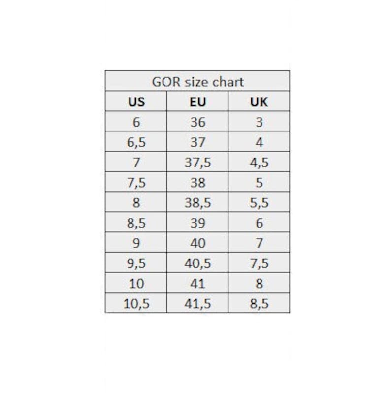 Puede incluir: Una tabla de tallas de zapatos que muestra las tallas US, EU y UK. La tabla muestra las tallas correspondientes para cada regi&oacute;n.