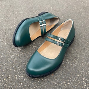 Black Leather Mary Jane Ballet Flats: Black Double Strap Shoes - Etsy