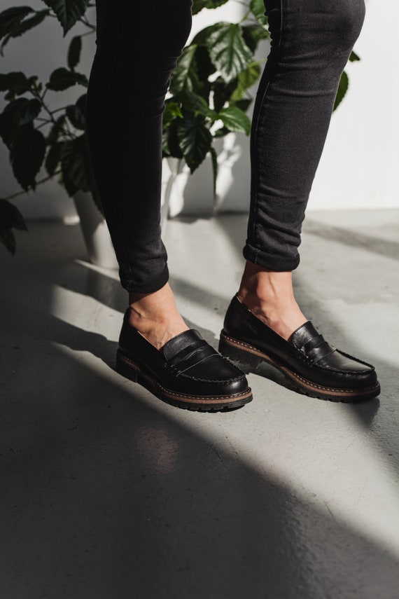 Penny Loafer - Solid Black Leather (Chunky Sole)