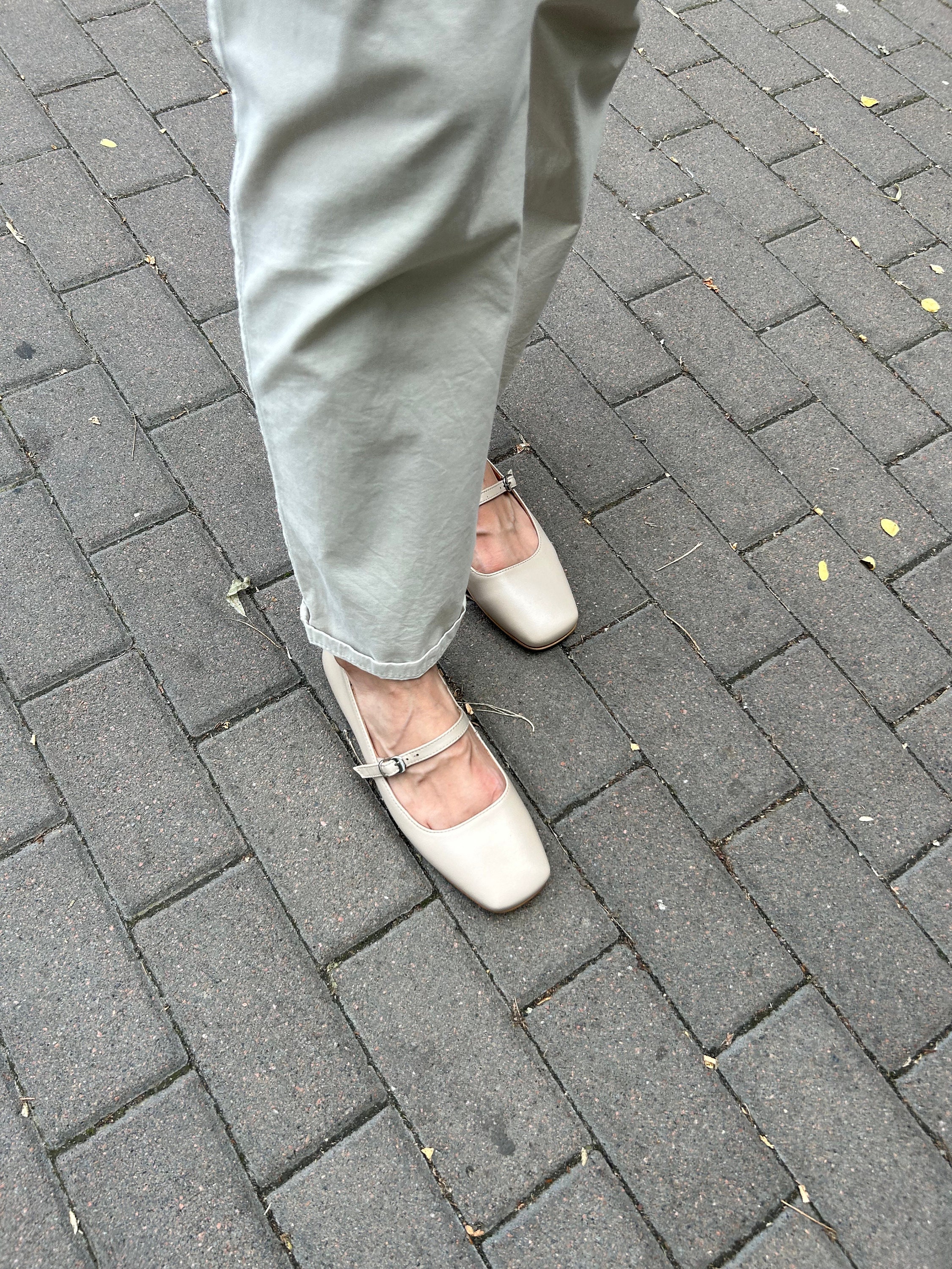 Square Toe Beige Leather Mary Janes: T-strap Ballet Flats - Etsy