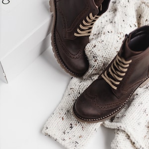 women brown boots,women brogue boots, women shoes, autumn boots, vintage boots