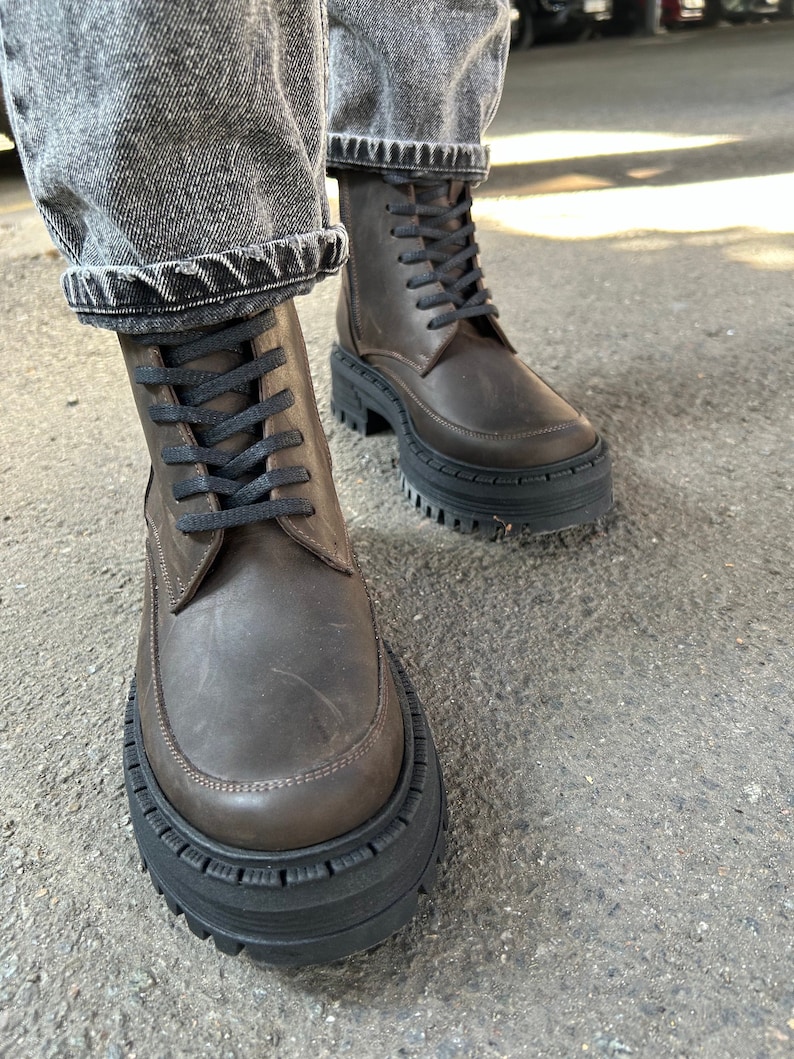 brown boots, chunky boots, women combat boots