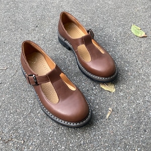 Brown leather Women Mary Janes brown leather shoes, flat mary janes shoes