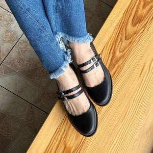 Black cloth mary jane shoes hot sale