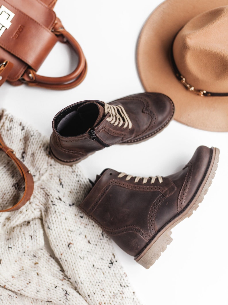 women brown boots,women brogue boots, women shoes, autumn boots, vintage boots