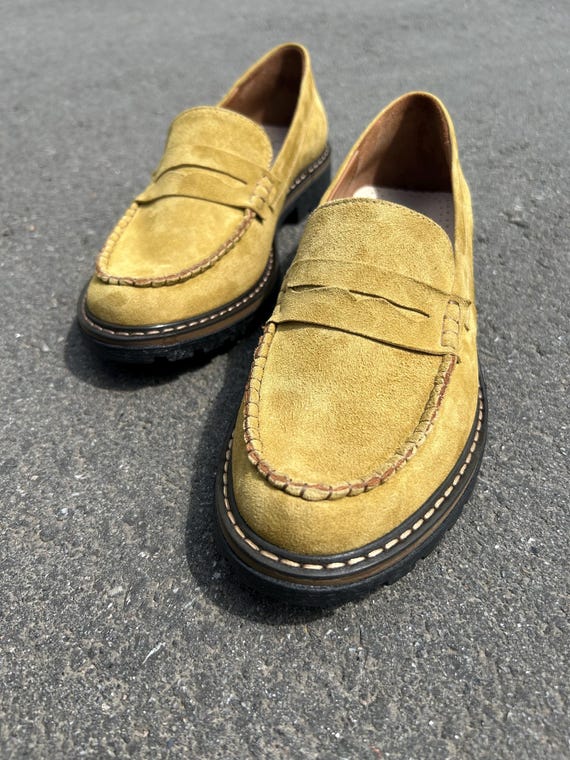 Suede Slip-On Loafers in Mustard Yellow Mustard Yellow Suede Women Loafers, Comfortable Yellow Slip  main image 2
