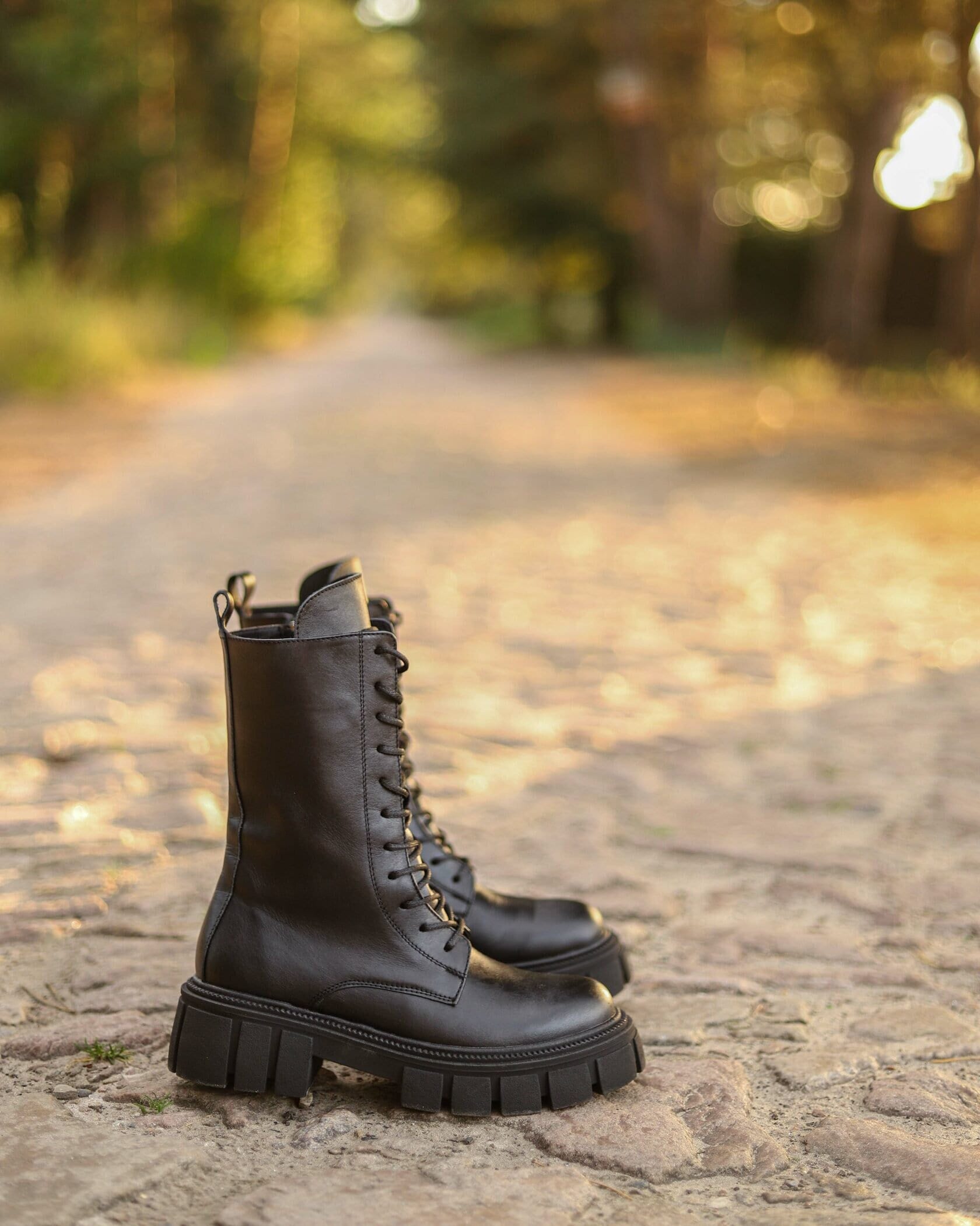 Mid calf top combat boots womens