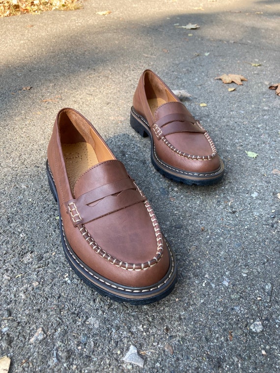 Dark Brown Leather Women Penny Loafer Shoes Classic - Etsy