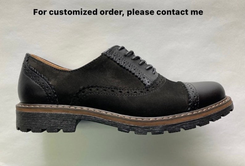 Black leather women oxfords brogue shoes, women tie oxford shoes image 7