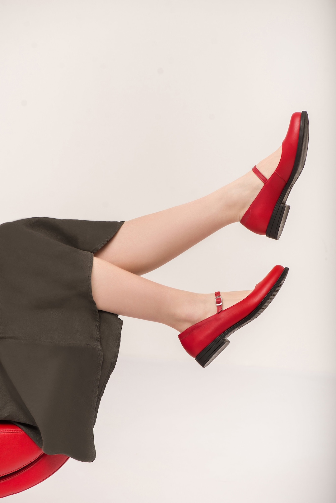 Red Flat Ballets Mary Jane Shoes, Women Red Shoes - Etsy