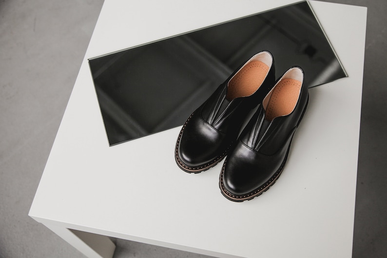 Womens black leather handmade shoesloafersoxfords