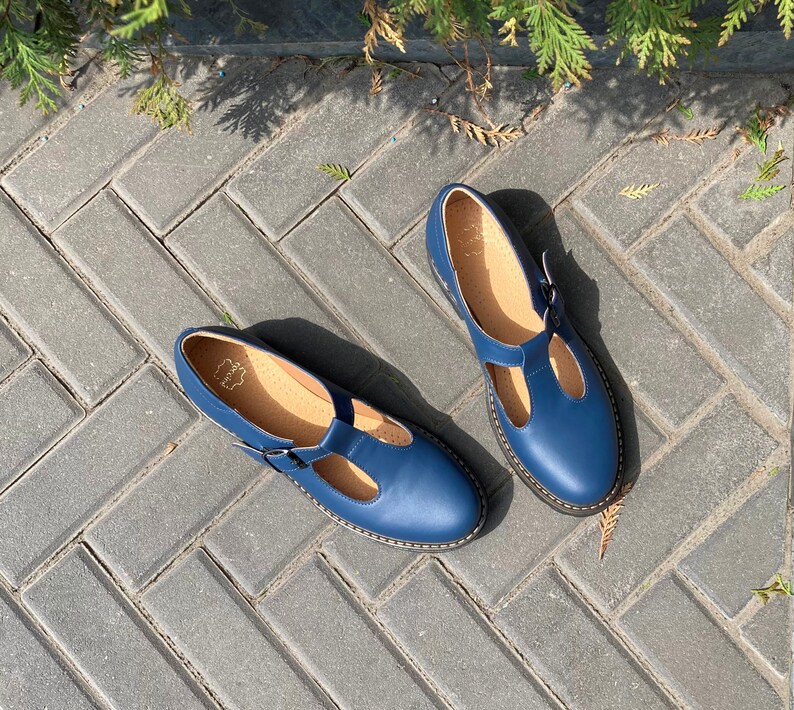 Women Navy Blue Leather Mary Janes Shoes Handmade Mary Jane Etsy