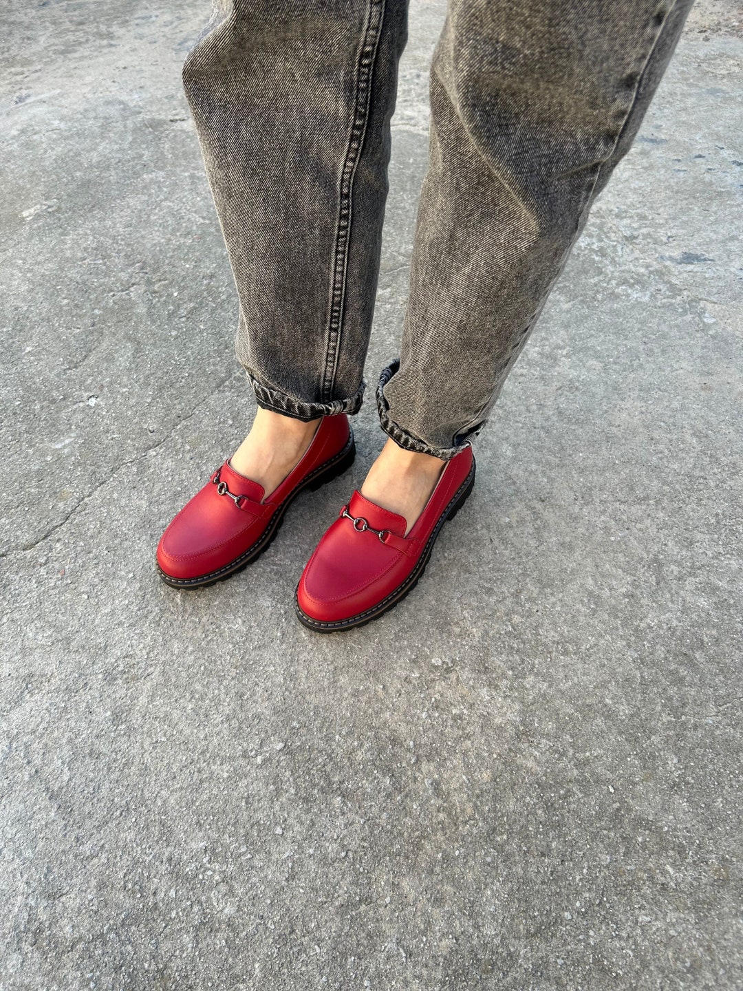 Women's red deals loafer shoes