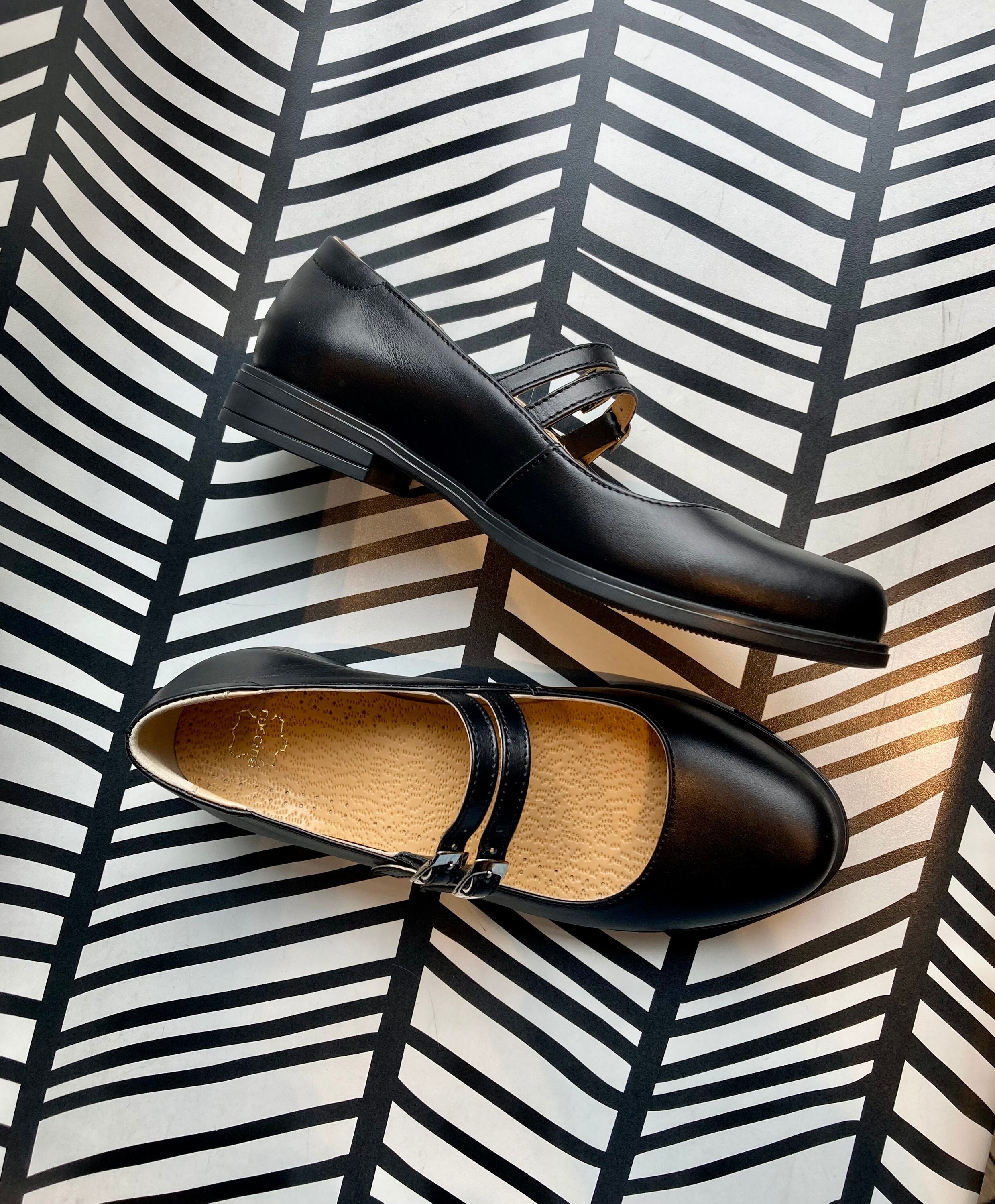 Black Leather Mary Jane Ballet Flats: Black Double Strap Shoes - Etsy