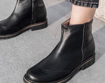 womens black brogue ankle boots