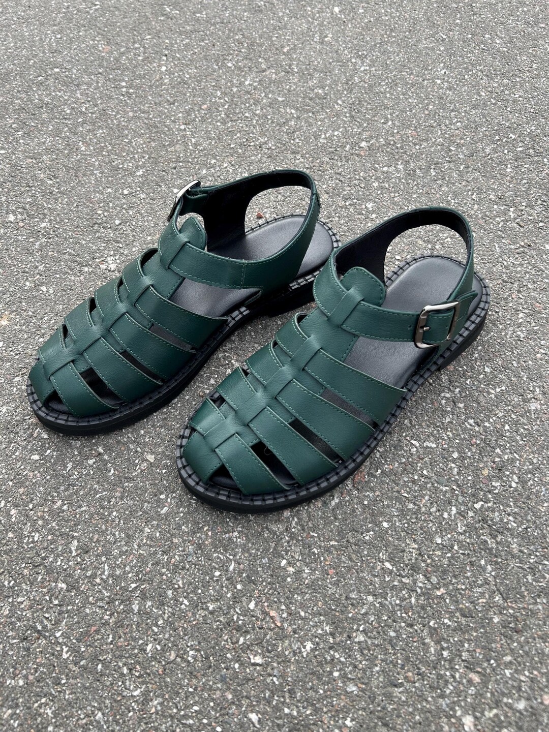 Green Fisherman Sandals, Leather Green Sandals, Gladiator
