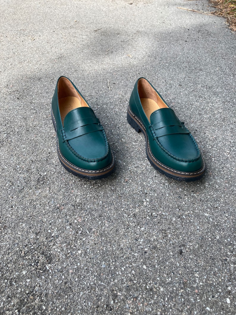 Green women Penny loafer classic top sider shoes image 3