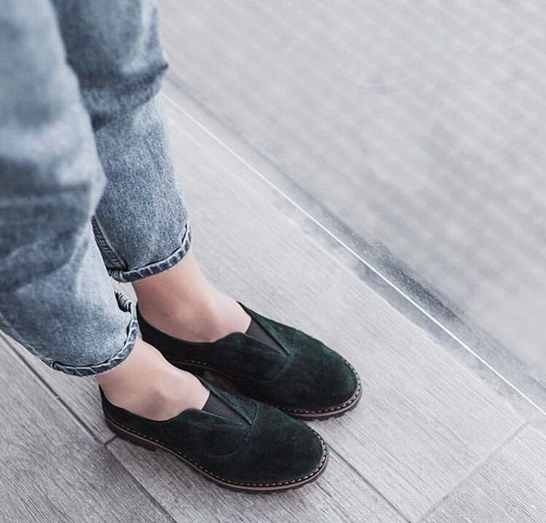 Green suede women oxfords image 1
