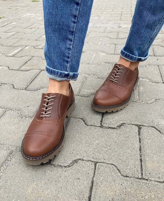 Brown Leather Women Brogue Shoes Women Brown Brogue - Etsy