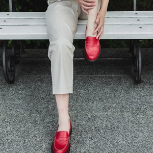 Red penny loafer women shoes, flat loafers image 4