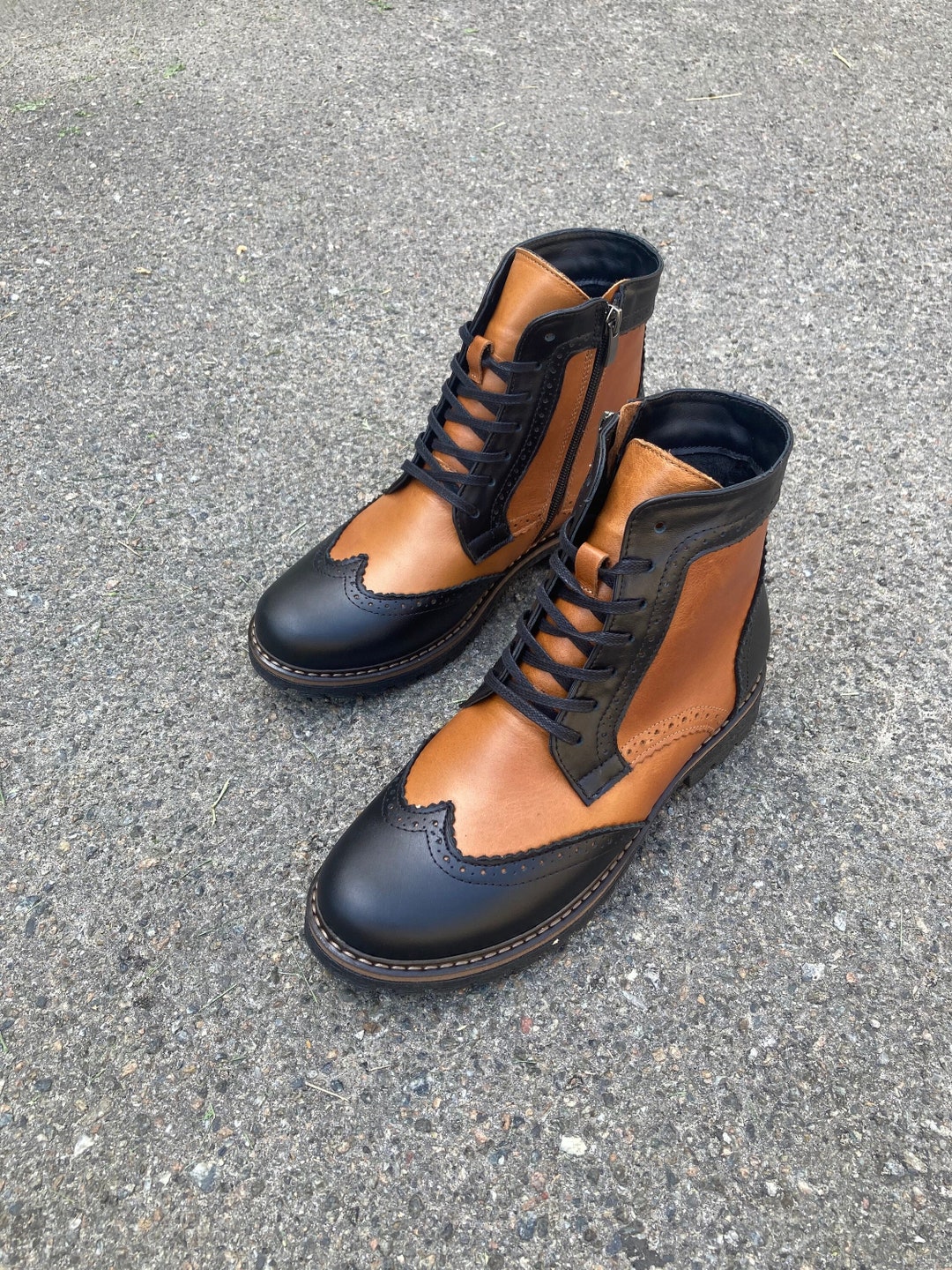 black and brown boots
