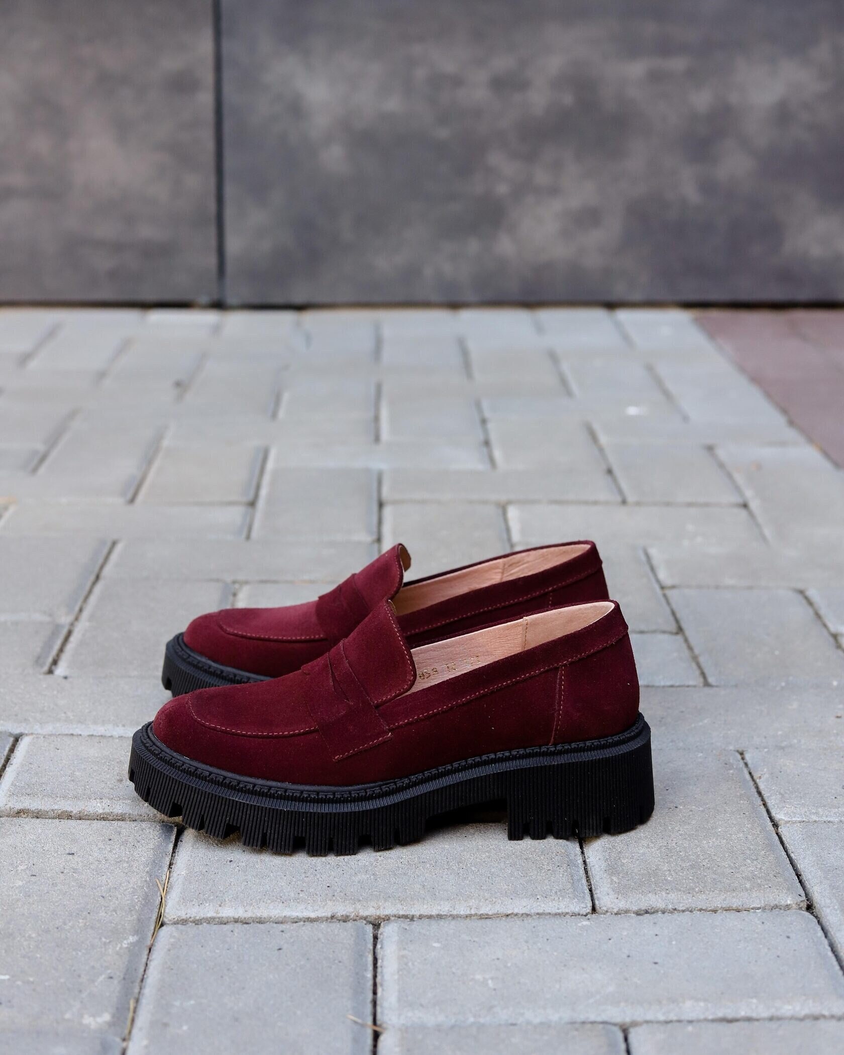 Women Suede Loafer Shoes Burgundy Slipon - Etsy display picture 2