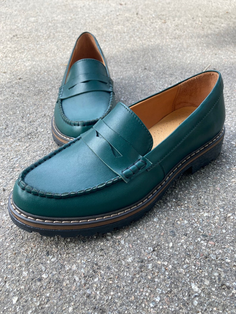 Green women Penny loafer classic top sider shoes image 4