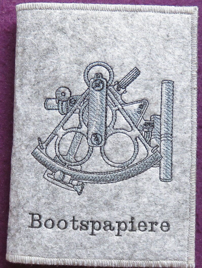 Boat papers / sports boat license / captain's case, individually embroidered cover, sextant motif plus desired text image 2