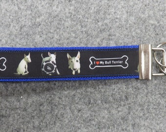 Schlüsselband "I love my Bull Terrier" + tolles Bead, 3 cm breit, versch. Längen und Farben, Verschluss glänzend / schwarz / antik