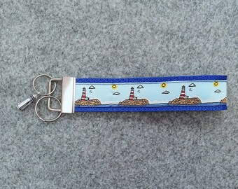 Lanyard with lighthouse motifs + great decorative element / bead, 3 cm wide, various lengths and colors, shiny or antique clasp