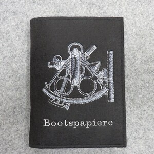 Boat papers / sports boat license / captain's case, individually embroidered cover, sextant motif plus desired text image 4