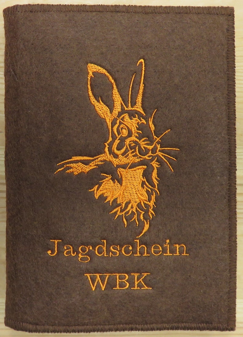 Jagdschein / WBK, Hase, Individuell bestickte Jagdscheinhülle, Buchform, Filz, große Farbauswahl Bild 3